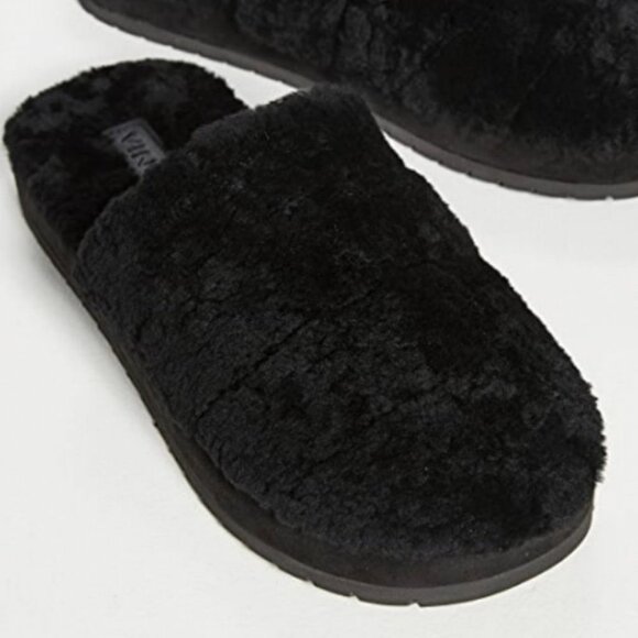 NEW Vince Loni Slippers Black Size 11 Lamb Fur Shearling Round Toe Minimalist - Picture 13 of 13